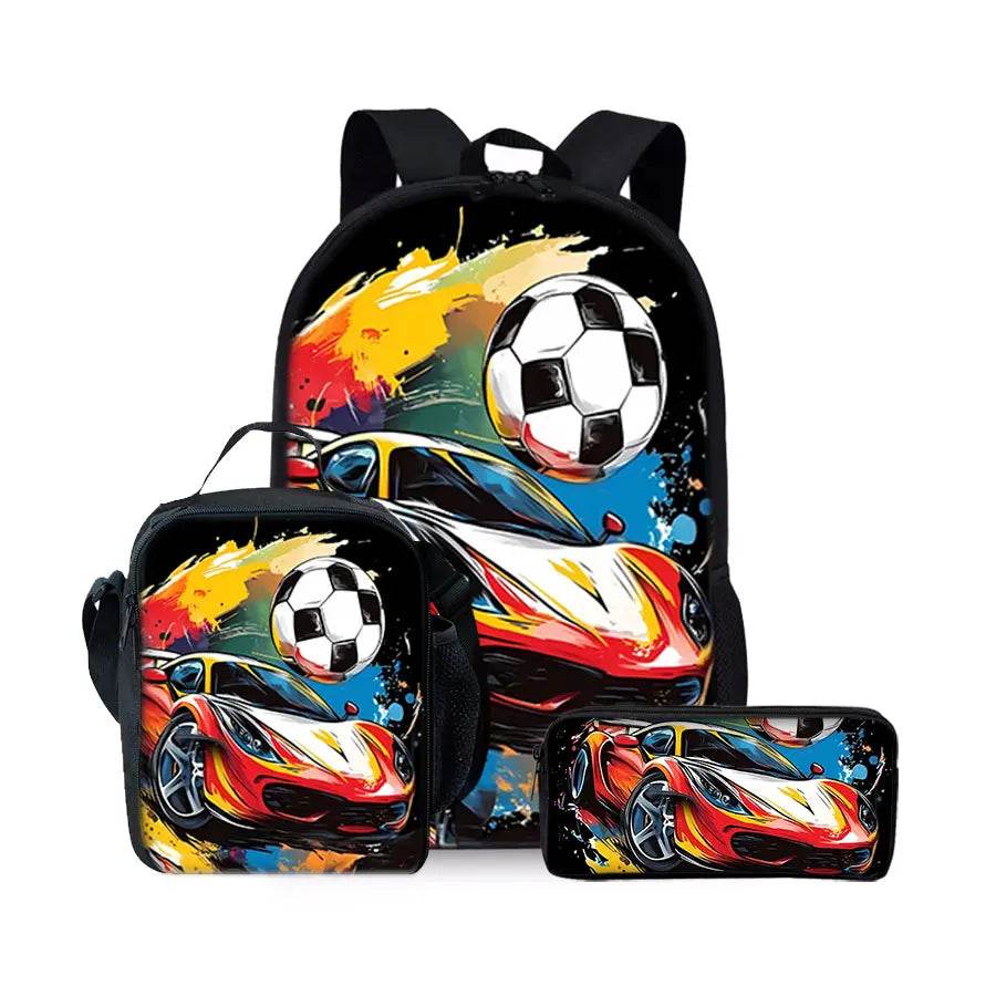New Football Pattern Three Piece Set Backpacks for Boy and Girls Best Gifts 3D Cartoon School Backpack for Children - AIAZ