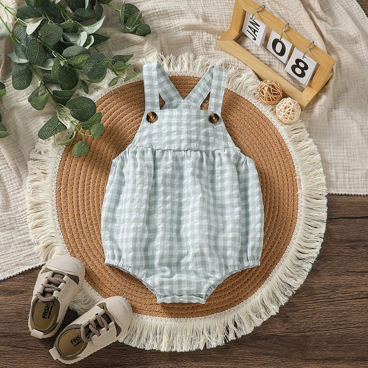 Suspenders Baby Boys Sleeveless Summer Plaid Green jumpsuit Japan&Korean Streetwear)