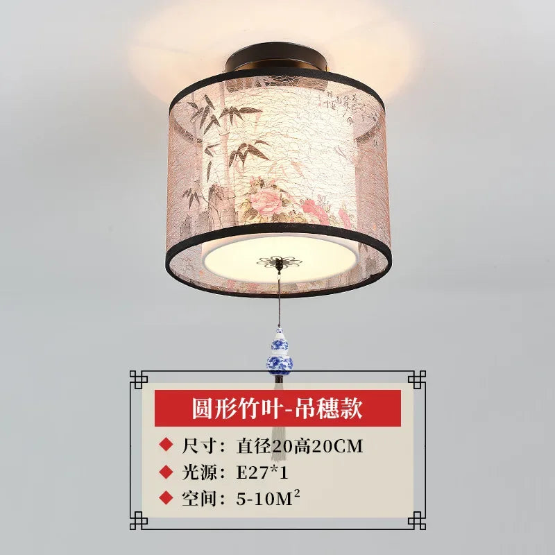 New Chinese Chandelier Lustre Ceiling Lamp Simple Corridor Chinese Painting Ceiling Lights Creative Suspendu Lotus Led Lighting