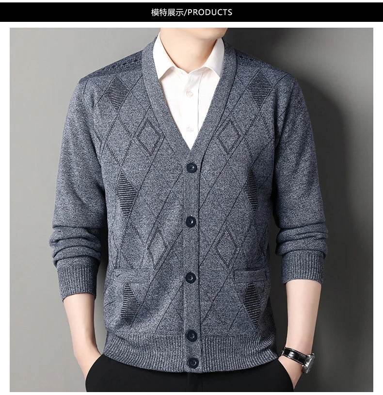 Men's Casual Cardigan Jacket V-neck Sweater Men's Autumn Winter Clothes Button Knit Cardigans Mens Knitting Sweaters Outwear - AIAZ