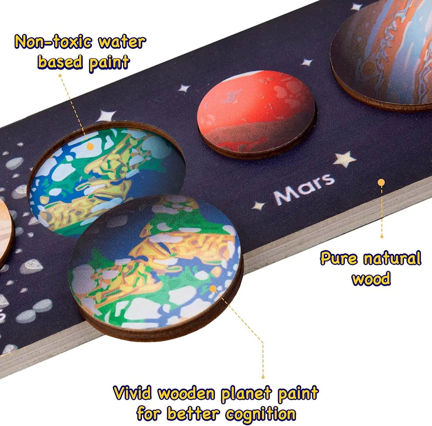 Children Wooden Space Planet Puzzles Montessori Toys Planet Matching Game Jigsaw Tray Universe Solar System Science Learning Toy - AIAZ