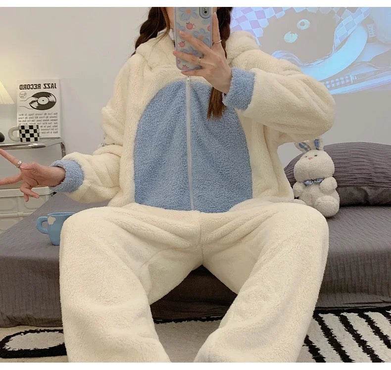 Winter Adult Kigurumis Women Pijama Onesie Jumpsuits Cartoon Sleepwear Pyjama Thicken Hoodie Korean Girls Leisure Wear Pajamas - AIAZ