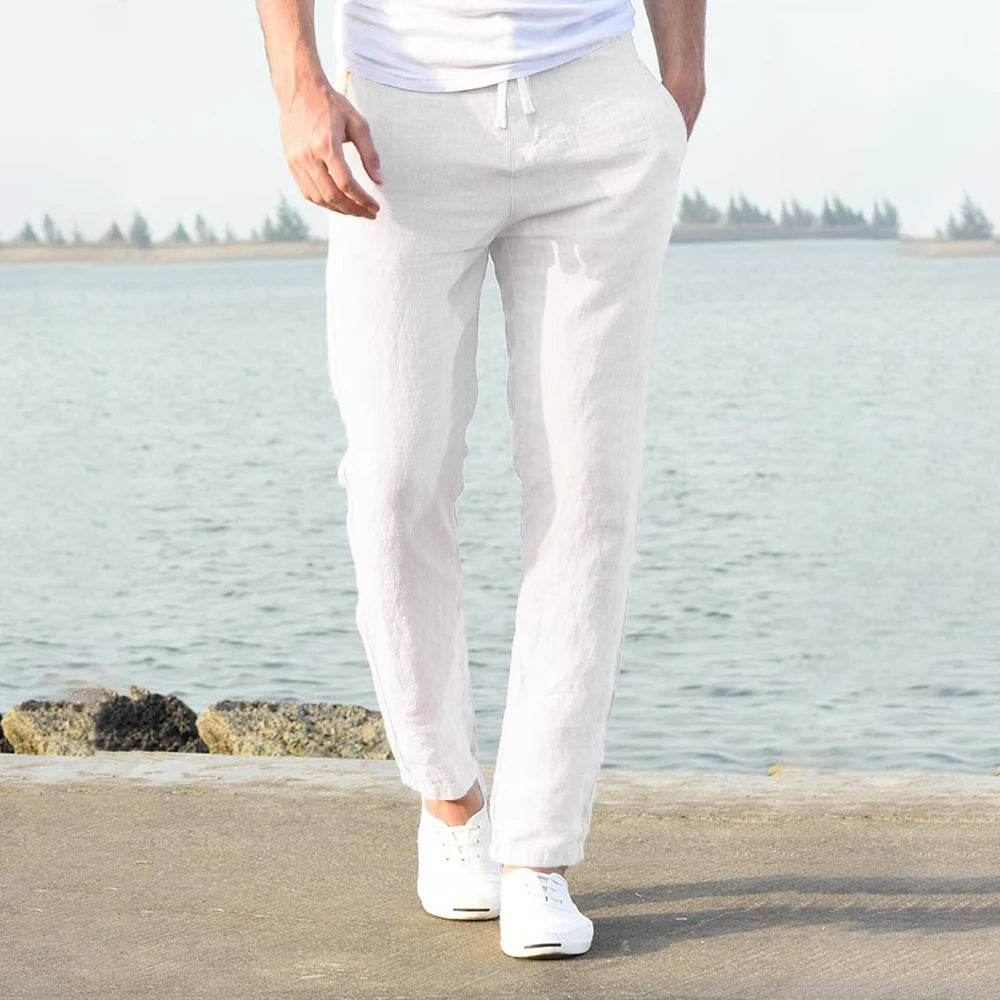 Men's Cotton Linen Pants Male Autumn New Breathable Solid Color Linen Trousers Fitness Streetwear S-3XL - AIAZ