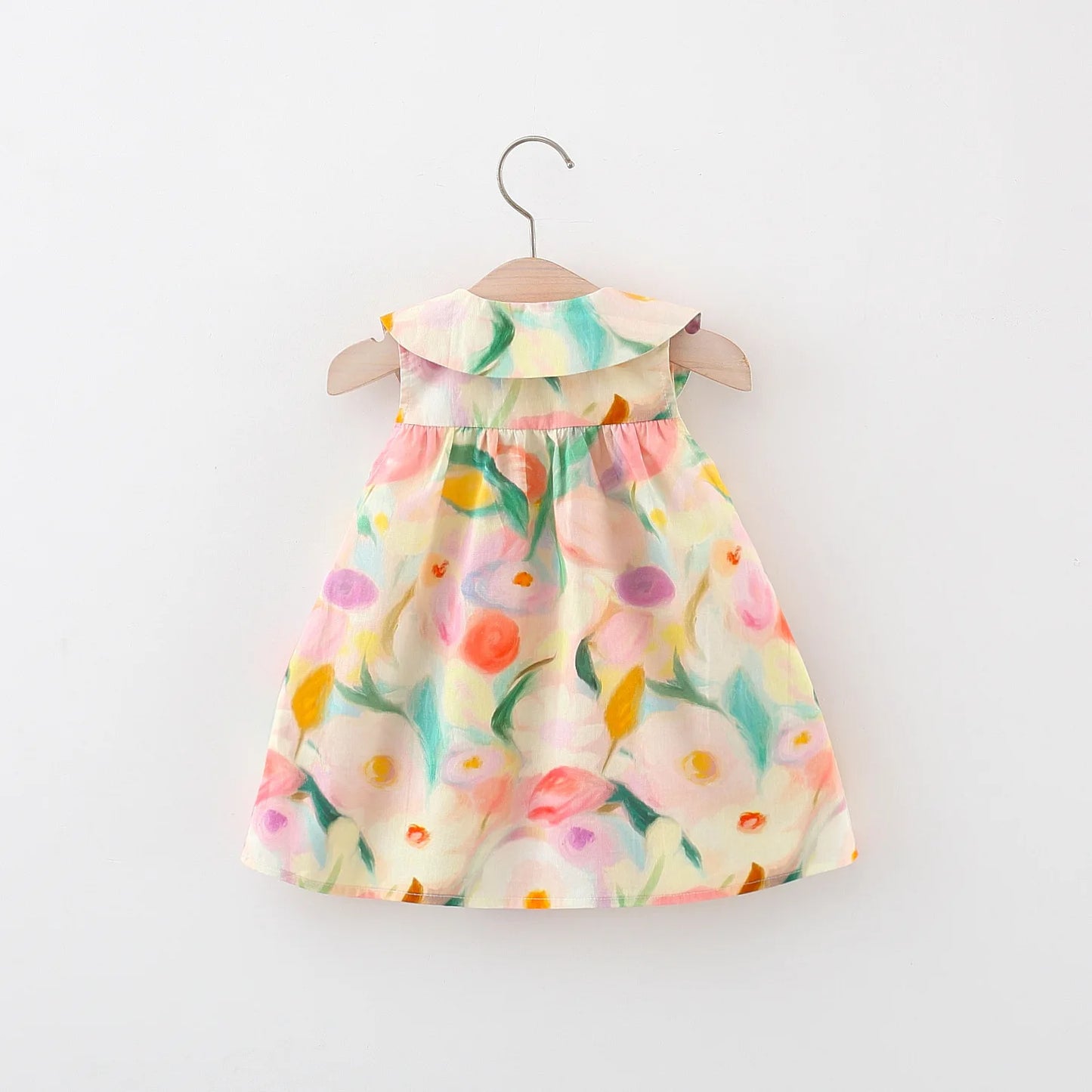 2 Pcs summer baby girl dress with sweet large flower doll collar sleeveless cotton dress paired with large flower crossbody bag