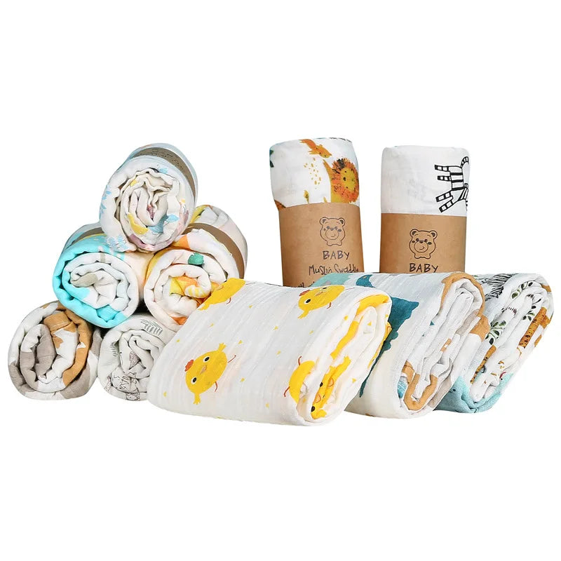 Baby Blanket Swaddle Bamboo Cotton Wrapped Towel Thin Design Double-layer Bath Towel  Baby Bath Towel Gauze Children Quilt