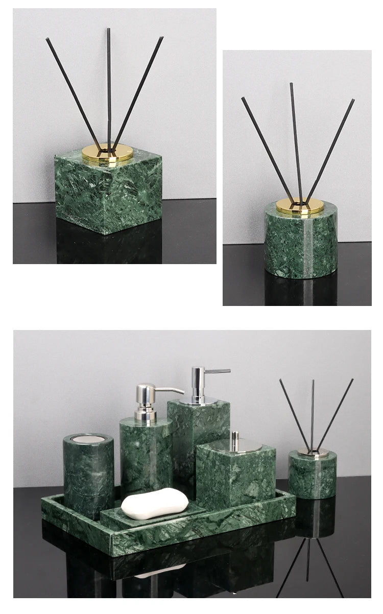 Indian Green Natural Marble Bathroom Accessories Retro Soap Dispenser Soap Dish Toothbrush Holder Tissue Box Bathroom Set