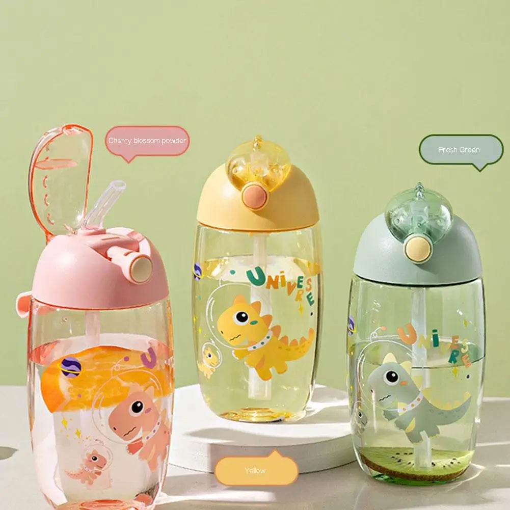 500ml Children's Dinosaur Water Bottle With Silicone Straw Leak Proof Plastic Water Bottle Summer Children's Water Cup - AIAZ