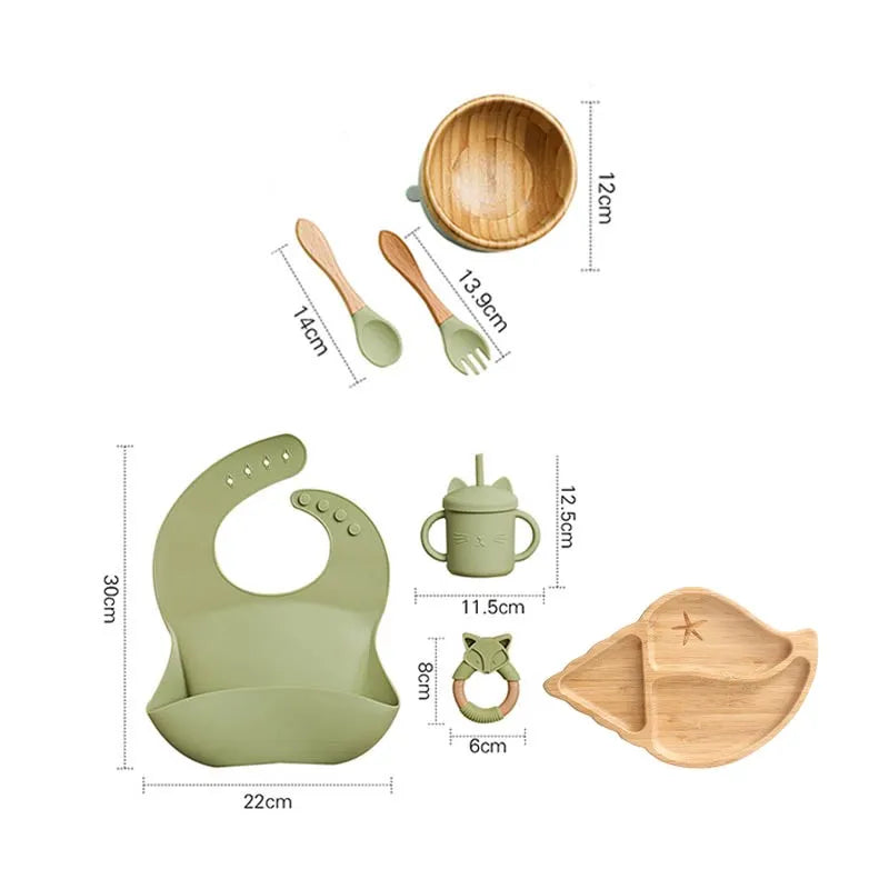 Wooden Dinner Plate Feeding Supplies Bamboo Baby Tableware Silicone Suction Plate Bowl BPA Free Baby Stuff Newborn Accessories
