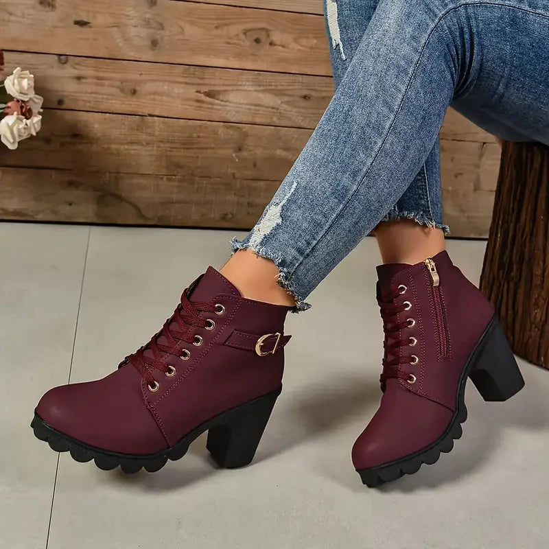 Women Boots Autumn Winter High Quality Boots Lace-up High Heels Shoes for Women Outdoor Fashion Anti-slip Boots Botas De Mujer