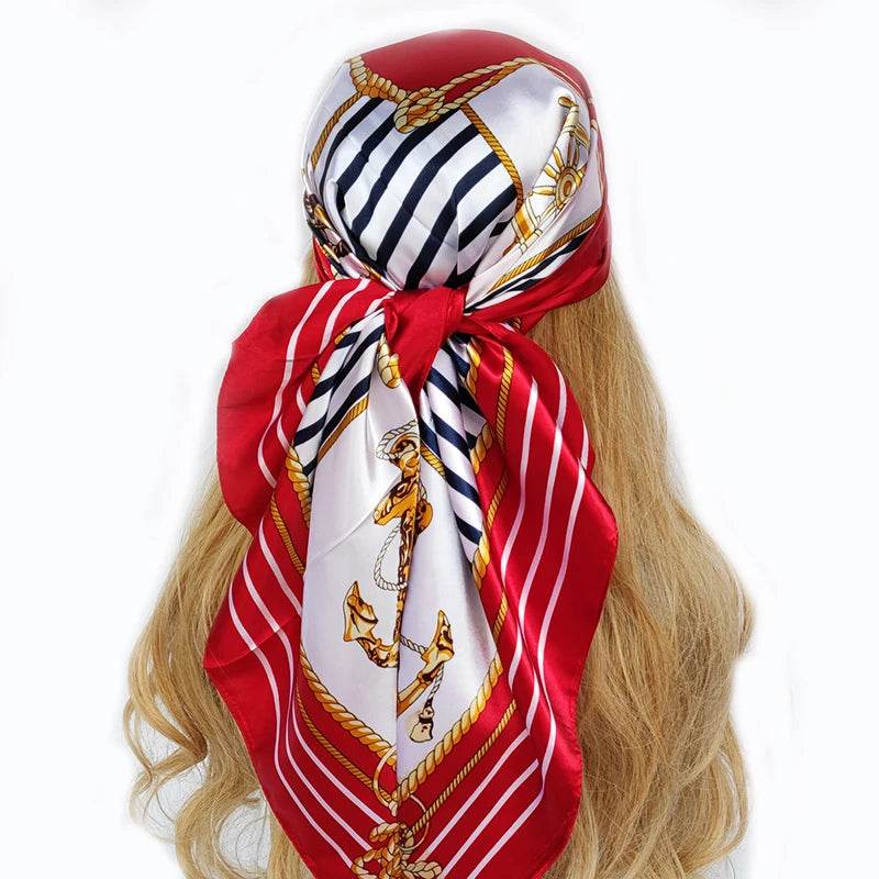 New 90*90cm Retro Brand Women Silk Scarf Bandanna Fashion Bohemian Pattern Square Hijab Lady Wrap Headband foulard muffler - AIAZ