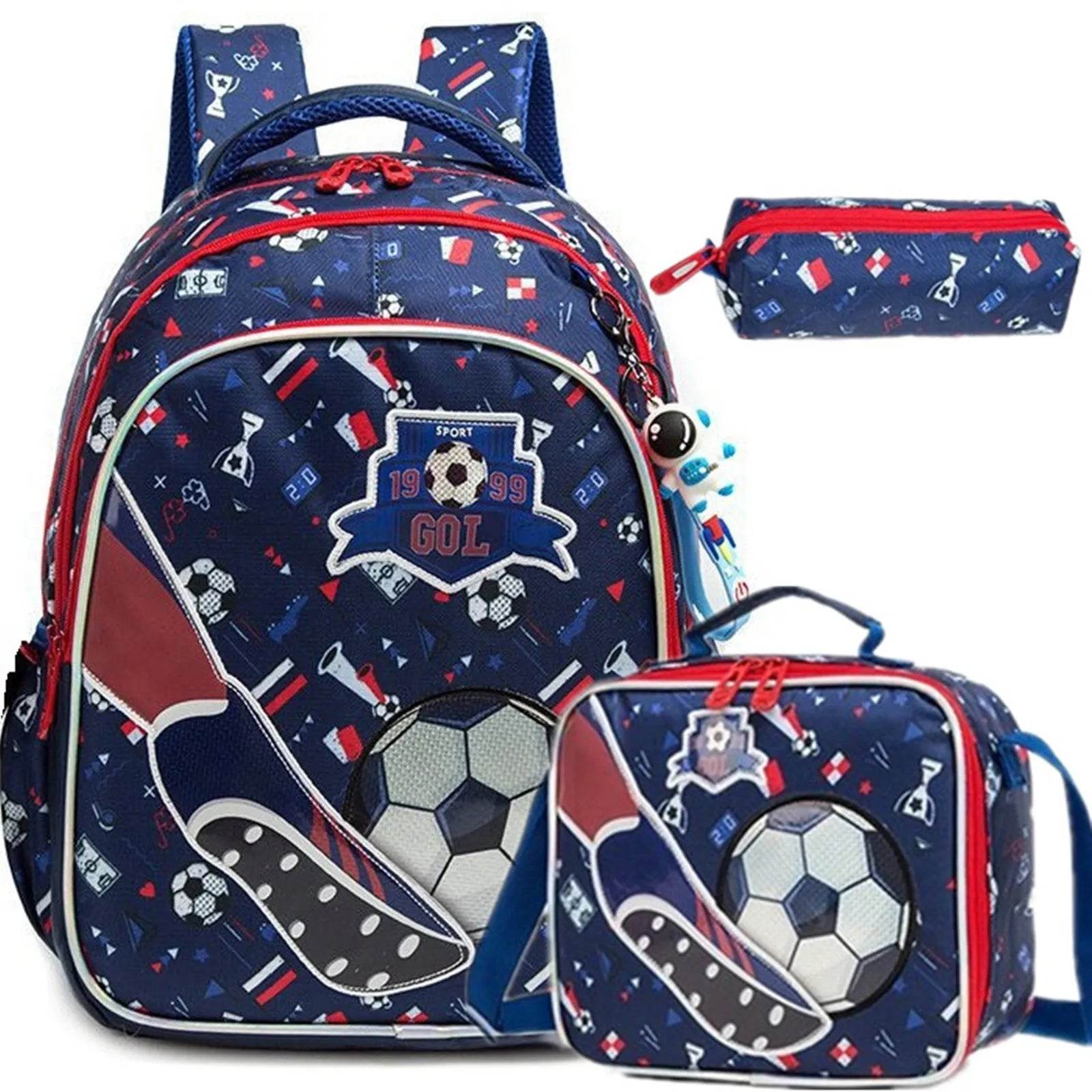 3PCS Boys School Backpack Set with Lunch Bag and Pen Case Durable Elementary Kids Bookbag Lightweight Mochila Back to School Bag - AIAZ