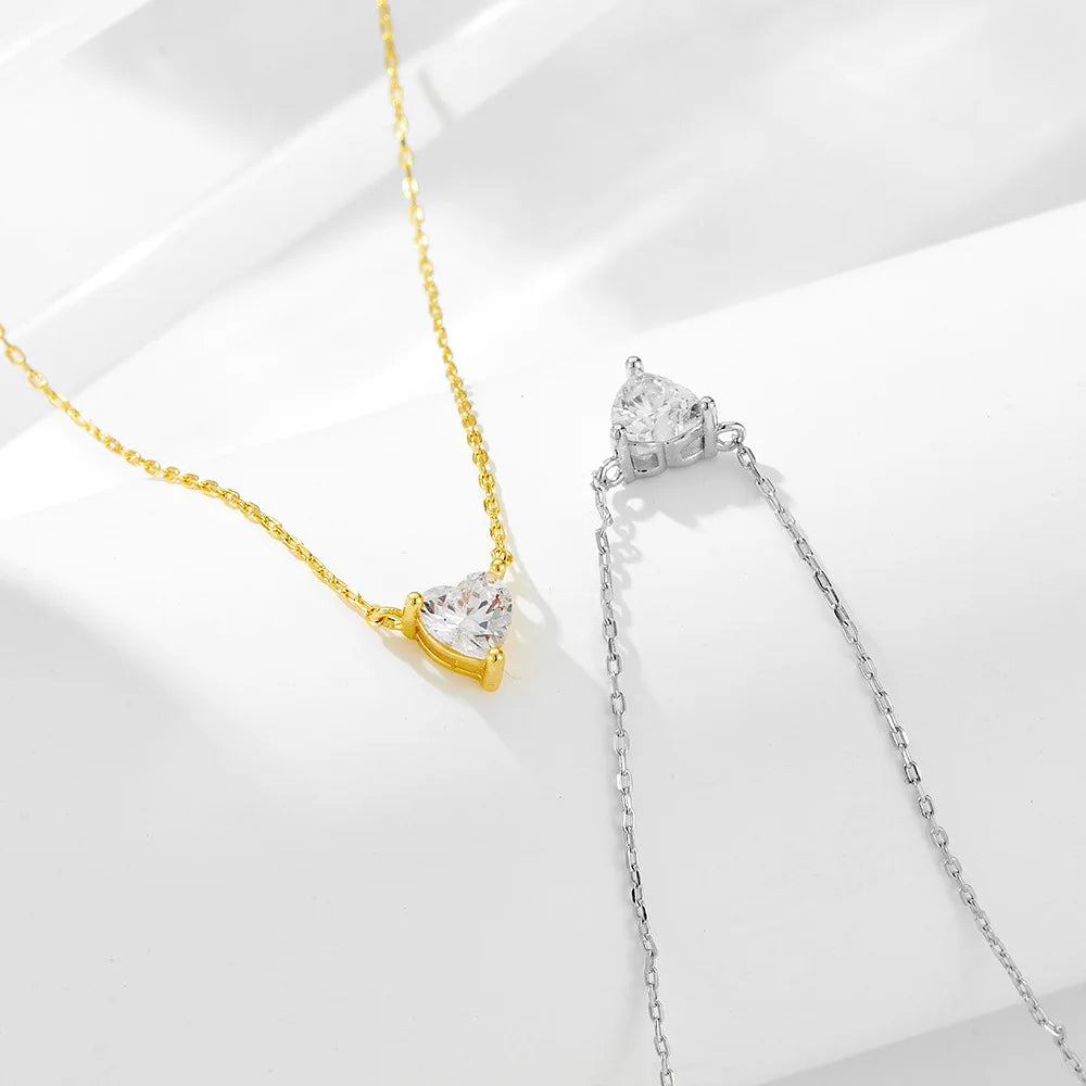 WSHUO 1/2/3ct Heart Cut Moissanite Pendant Necklace S925 Pure Silver Plated 18K Gold Women Necklace jewelry Gift GRA Certified