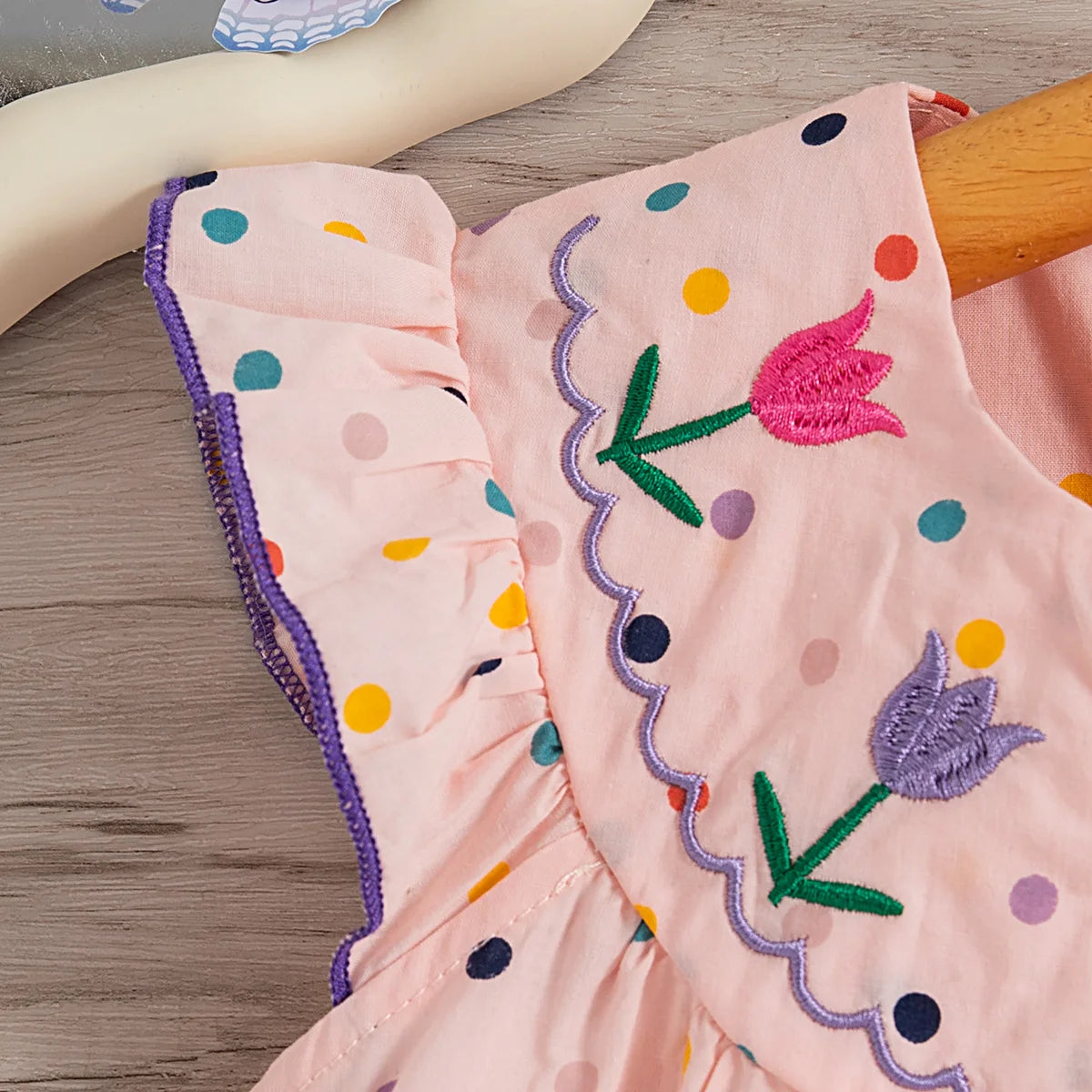 Baby Girl Dress Summer Colorful Polka Dot Flower Embroidery Girls Princess Dress Cute Girls Beach Dresses