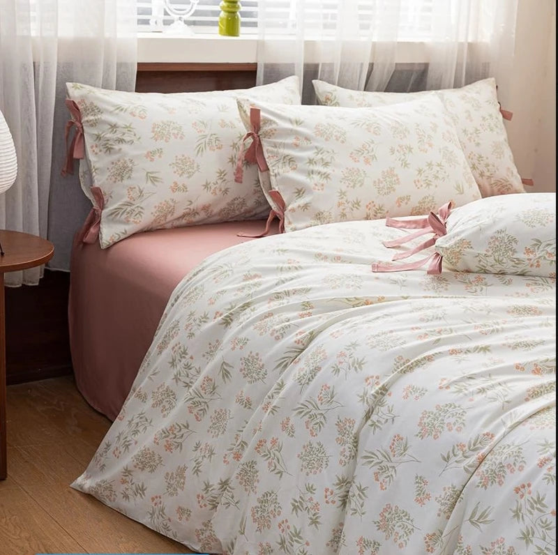 100% Cotton Bedding Set Flower Style Duvet Cover with Pillow Case Single Bedding Set Skincare Sheet Set