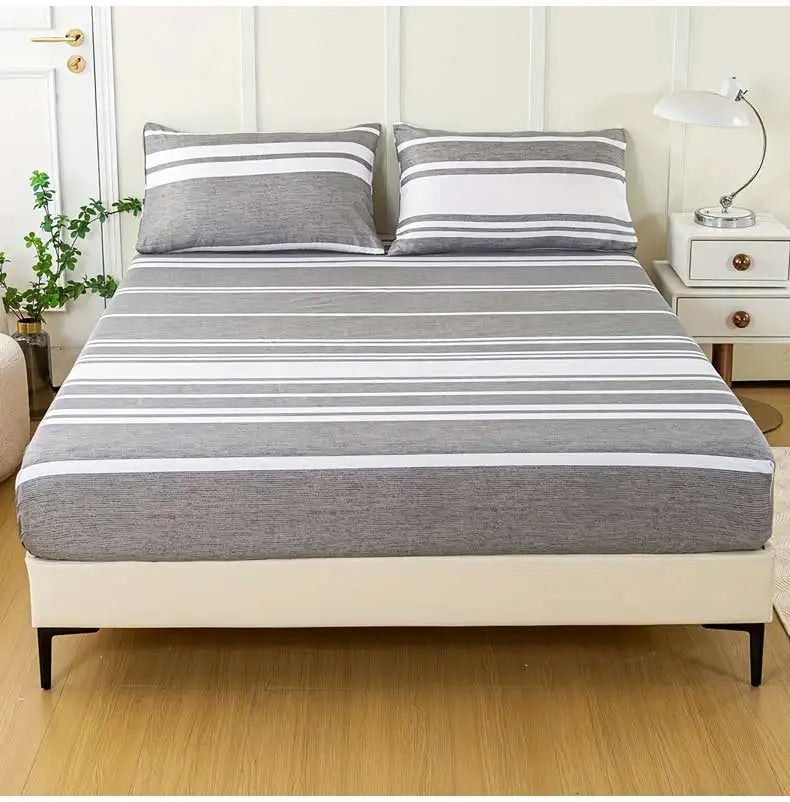 3-Piece Striped Fitted Sheet Set – Luxuriously Soft & Breathable – Includes 1 Fitted Sheet and 2 Pillowcases for Cozy Sleep – Pe