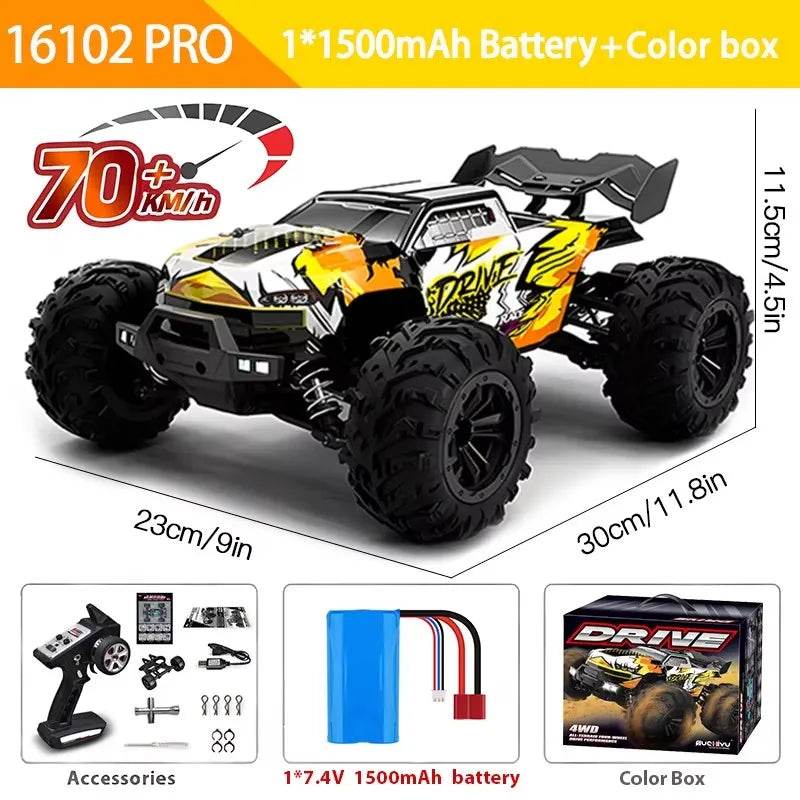 1:16 4WD RC Car 70KM/H Or 50KM/H With LED Remote Control Cars High Speed Drift Monster 4x4 Truck for Kids vs Wltoys 144001 Toys - AIAZ