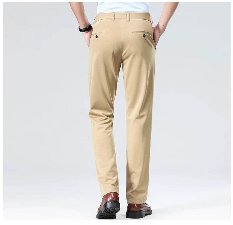 Men Suit Pants Light Thin Elastic Slim Fit Dress Pants Business Solid Casual Straight Leg Trouser Men Clothing Oversize 29-42 - AIAZ