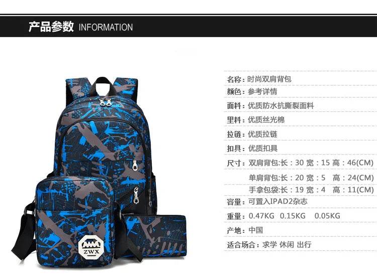 Waterproof travel laptop backpack children School Bags teenager Boys girls camouflage school Backpack set high School backpack - AIAZ