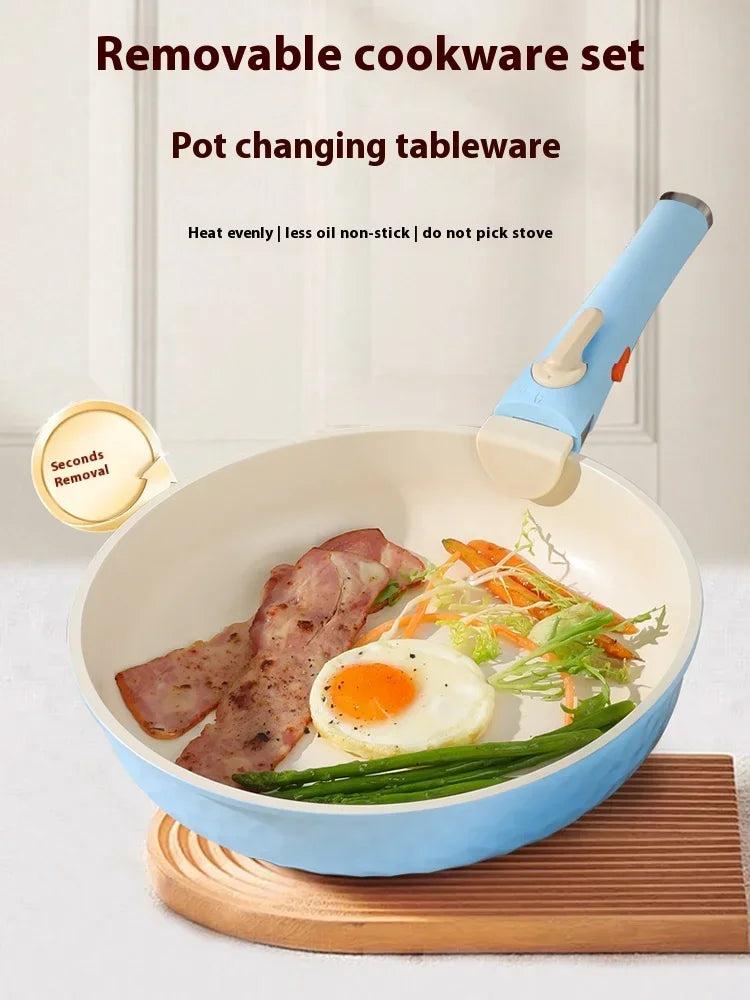 DONNOR 5Pcs Ceramic Coating Cookware Set Detachable Handle Frying Pan Milk Pot Chef Pot Induction Cooker Gas stove Universal