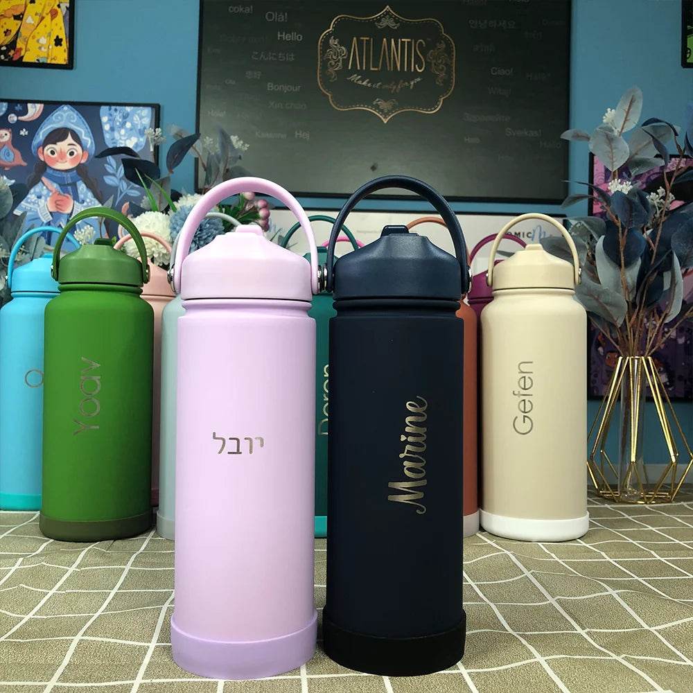 Insulated Water Bottle 500ml Custom Text/Logo - 304 Steel, 24H Cold, Office & Gym Essentials - AIAZ