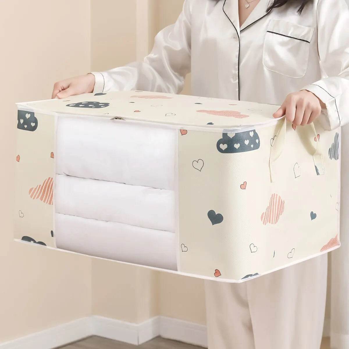 Large Capacity Clothes Storage Bag Organizer With Reinforced Handle Suitable For Blankets Bedding Foldable With Sturdy Zipper - AIAZ