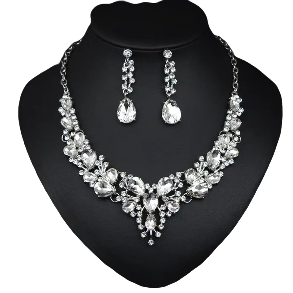 Fashion Crystal Bridal Necklaces Earrings Shining Elegant Rhinestone Jewelry Set Exquisite Necklace Earrings Set Banquet