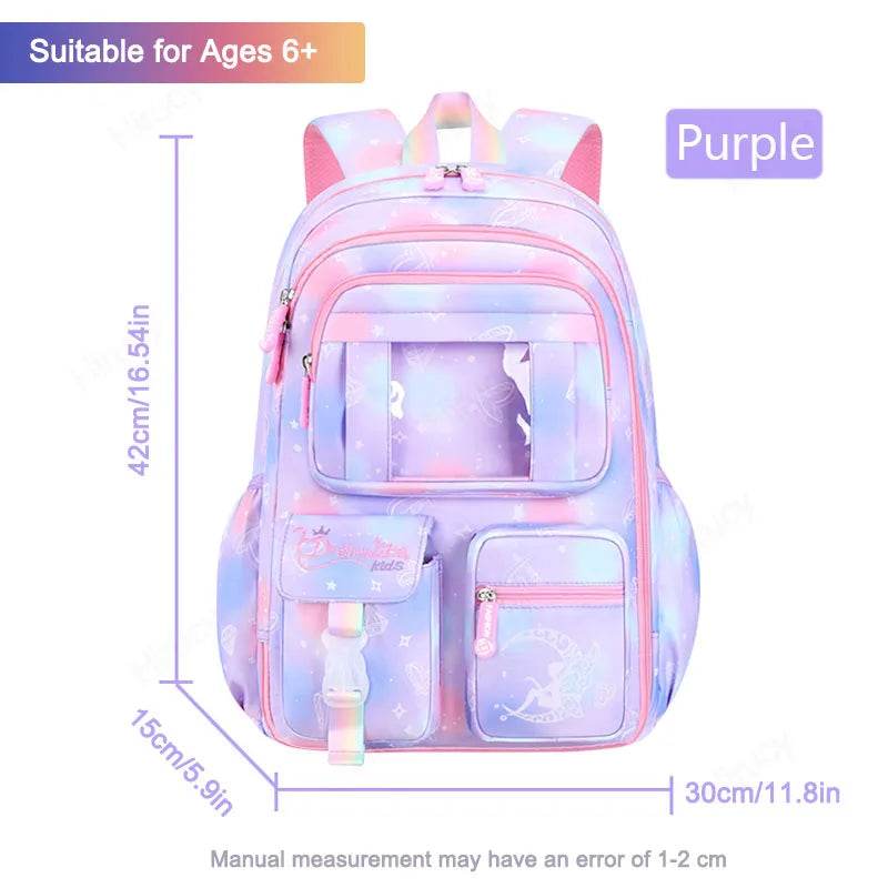 School Backpacks for Girls Child Cute Candy Color Shoulder Bag with Large Capacity Side-Open Backpack - AIAZ