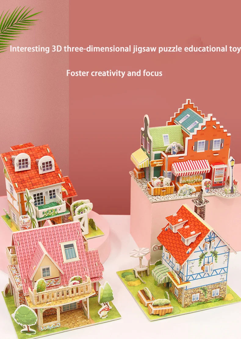 3D Paper Puzzle Montessori Miniature Houses Funny Carton Construction Models For Kids Handmade Educational Toys