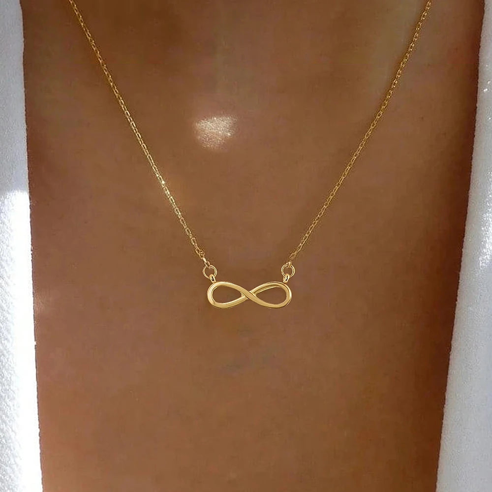 DGIDDK Stainless Steel Infinity Symbol 8 Character Pendant Necklace For Women Suitable For Daily Wear Collarbone Chain Jewelry