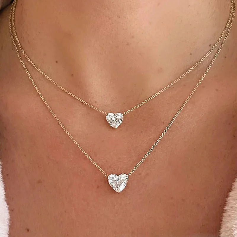 WSHUO 1/2/3ct Heart Cut Moissanite Pendant Necklace S925 Pure Silver Plated 18K Gold Women Necklace jewelry Gift GRA Certified