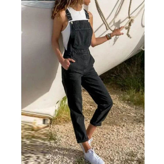 Women's Spring/Autumn Fashion Slimming Denim Suspenders, British Style Loose Leisure Small Leg Pants, Pencil Pants Suspenders - AIAZ