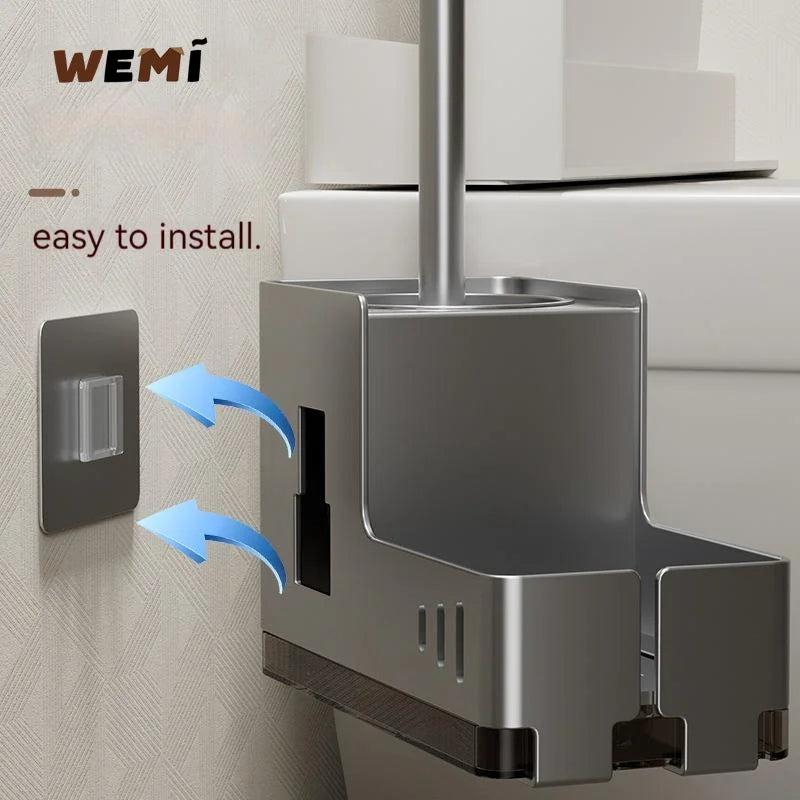 Bathroom Toilet Brush Holder Cleaning Tools Space Aluminum Wall Mounted No Drill Vertical Toilet Brush Bathroom Accessories