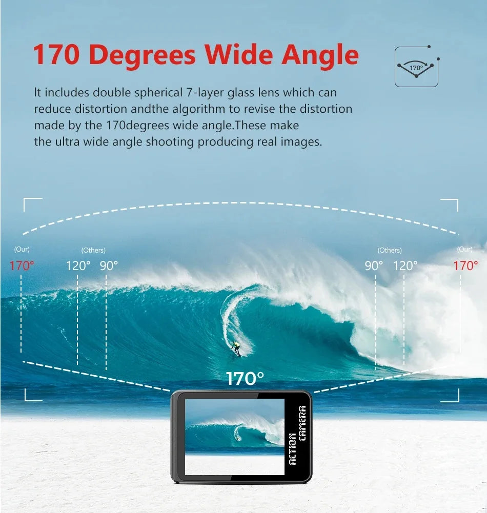 2" IPS Dual Screen Action Camera 5K 30FPS  4K 60FPS 48MP EIS Video With Optional Filter Lens 1080P Webcam Vlog WiFi Sports Cam