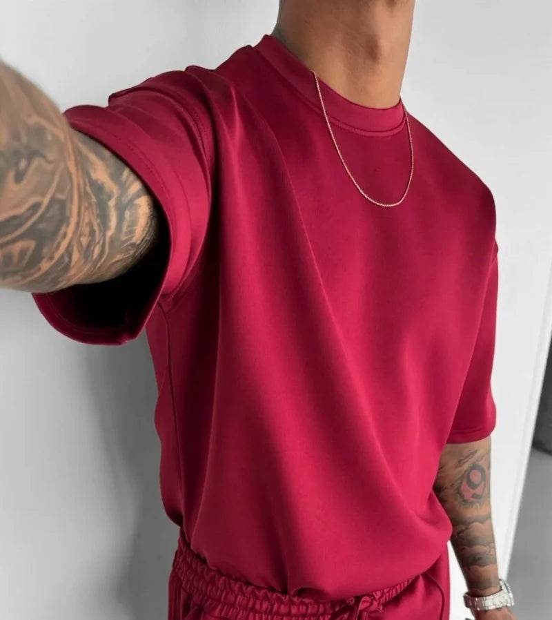 Men 2025 summer fashion sports design sense simple casual solid color quick drying short-sleeved T-shirt trend clothes - AIAZ