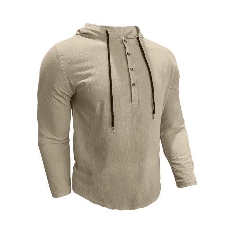 24 New cotton and linen shirts hooded loose large size casual sweater long sleeve hoodie men - AIAZ
