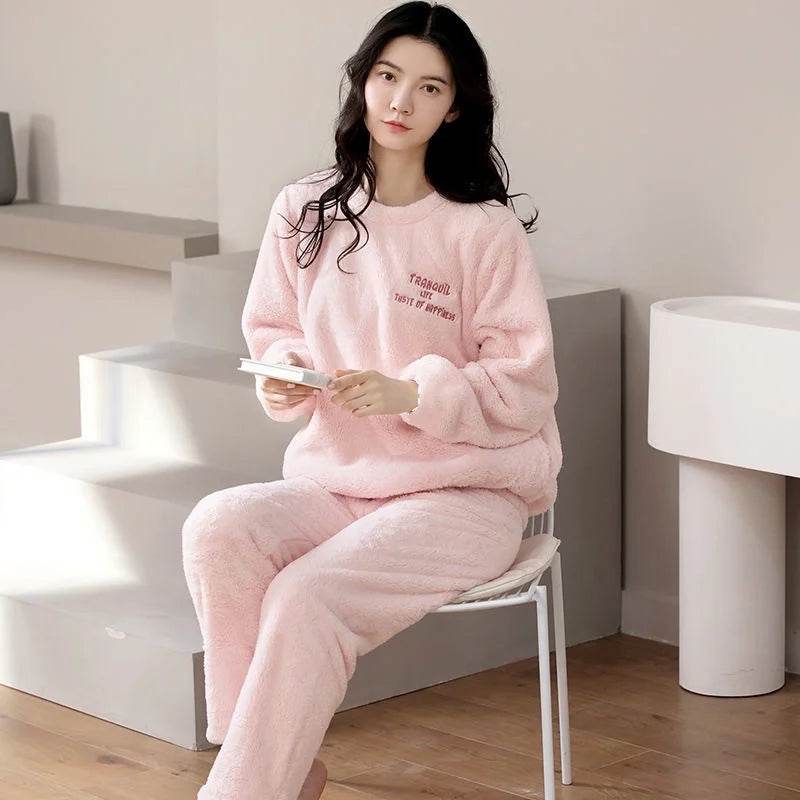 Women Pajamas Autumn Winter Flannel Warm Woman Sleepwear Korean cute Cartoon Pajama Set Fashion Pijama Mujer Home Cloth Pyjamas - AIAZ