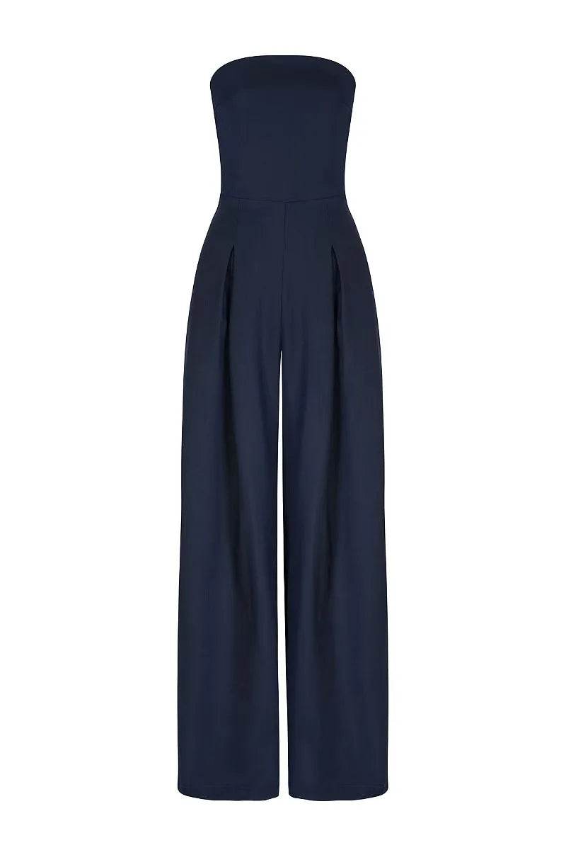 Summer Women Jumpsuit Fashion Strapless Solid Color Sleeveless Bandeau Loose Wide Legs Pants Casua Romper High Streetwear - AIAZ