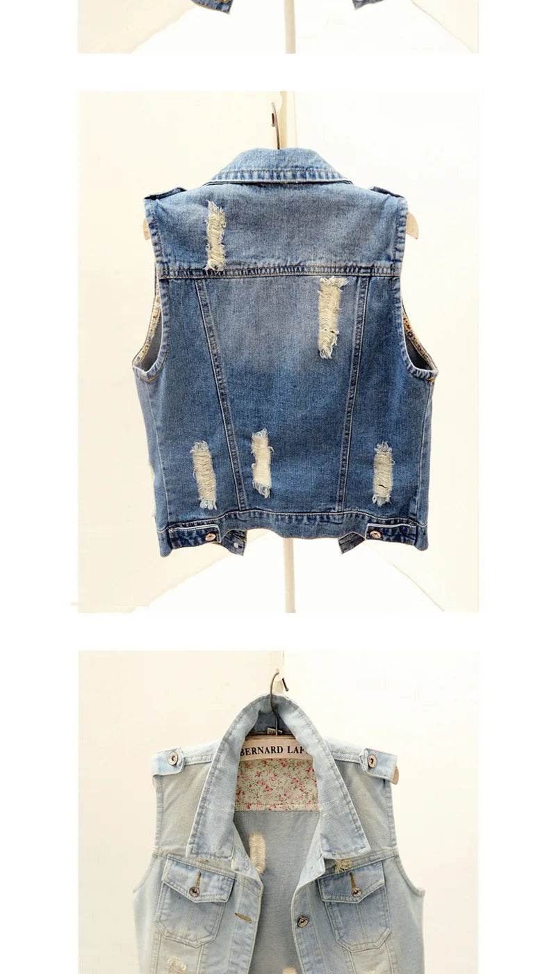 Casual And Fashionable Ripped Sleeveless Denim Vest Top Women's Spring And Autumn Unique Denim Vest Outer Coat Female Tops 2025 - AIAZ