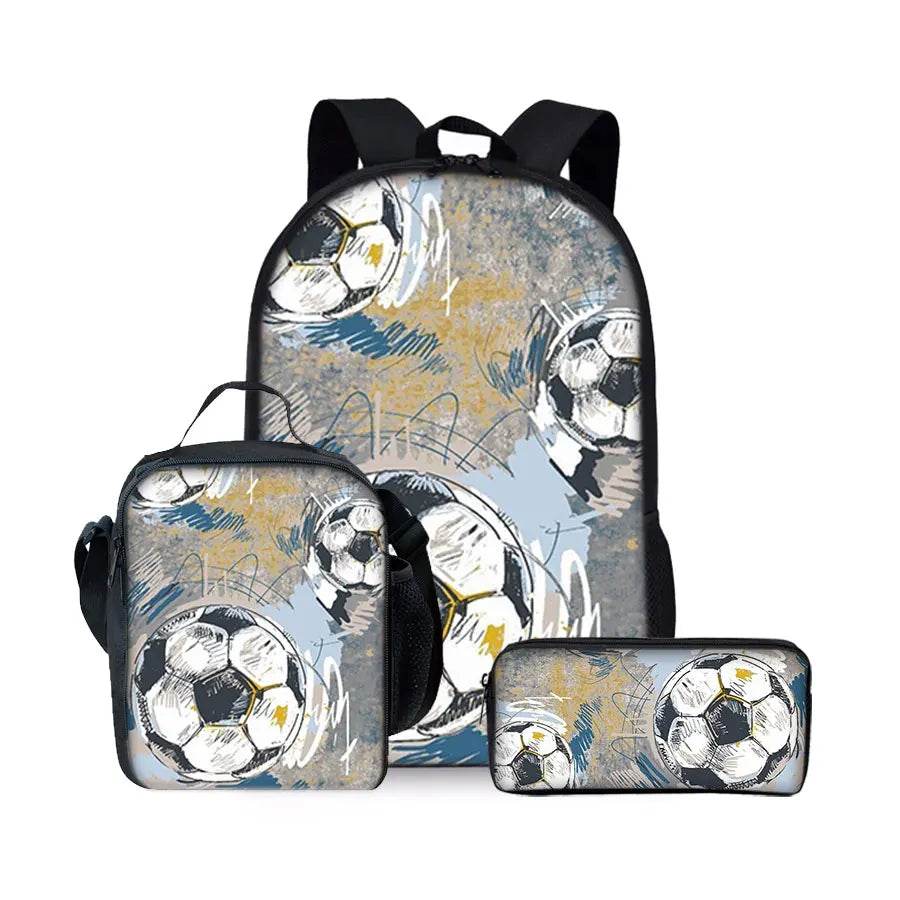 New Football Pattern Three Piece Set Backpacks for Boy and Girls Best Gifts 3D Cartoon School Backpack for Children - AIAZ