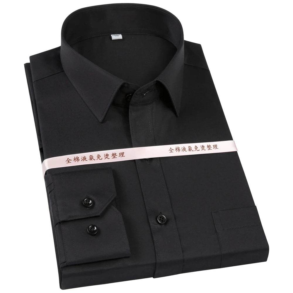 Men's Non Iron Standard-fit Solid Basic Dress Shirt Formal Business Premium 100% Cotton Male Long Sleeve Work Office Shirts - AIAZ