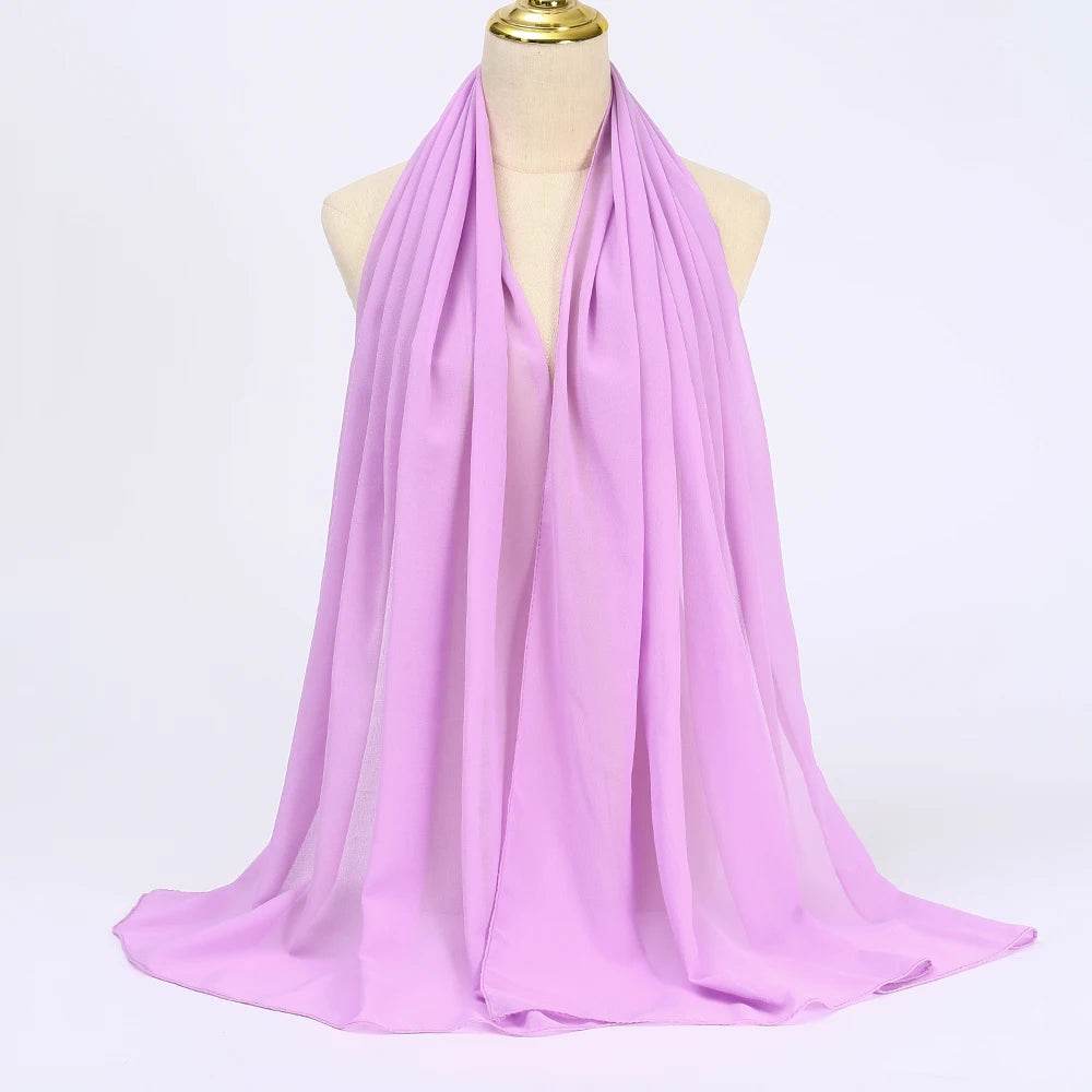 Muslim Chiffon Hijab Scarf Women Long Solid Color Head Wrap For Women Hijabs Scarves Ladies Muslim Veil Jersey Hijabs - AIAZ