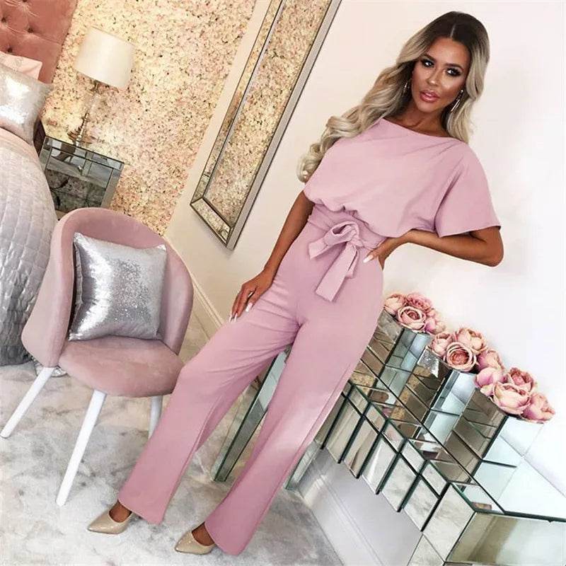 Jumpsuit Women 2023 Summer Casual Fashion Lace Up Button Short Sleeve Playsuit Slim Romper Office Lady Solid Color Bodusuit - AIAZ