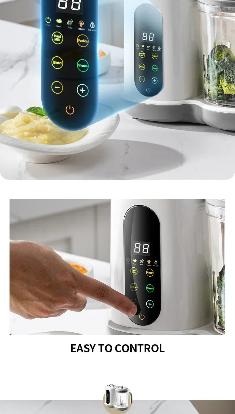 2024 Baby Food Maker One Step Baby Food Processor Steamer Puree Blender Auto Cooking & Grinding Touch Screen Control White