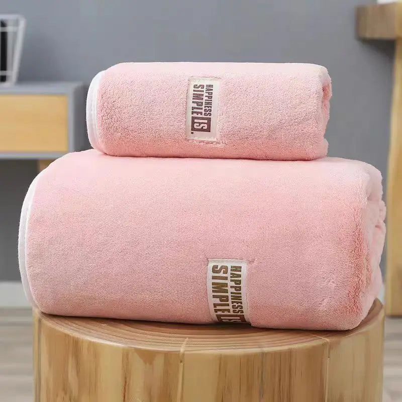 70*140cm high-density thickened coral fleece bath towel and 70*35cm towel, new style, 2-piece set, soft, antibacterial, high-gra