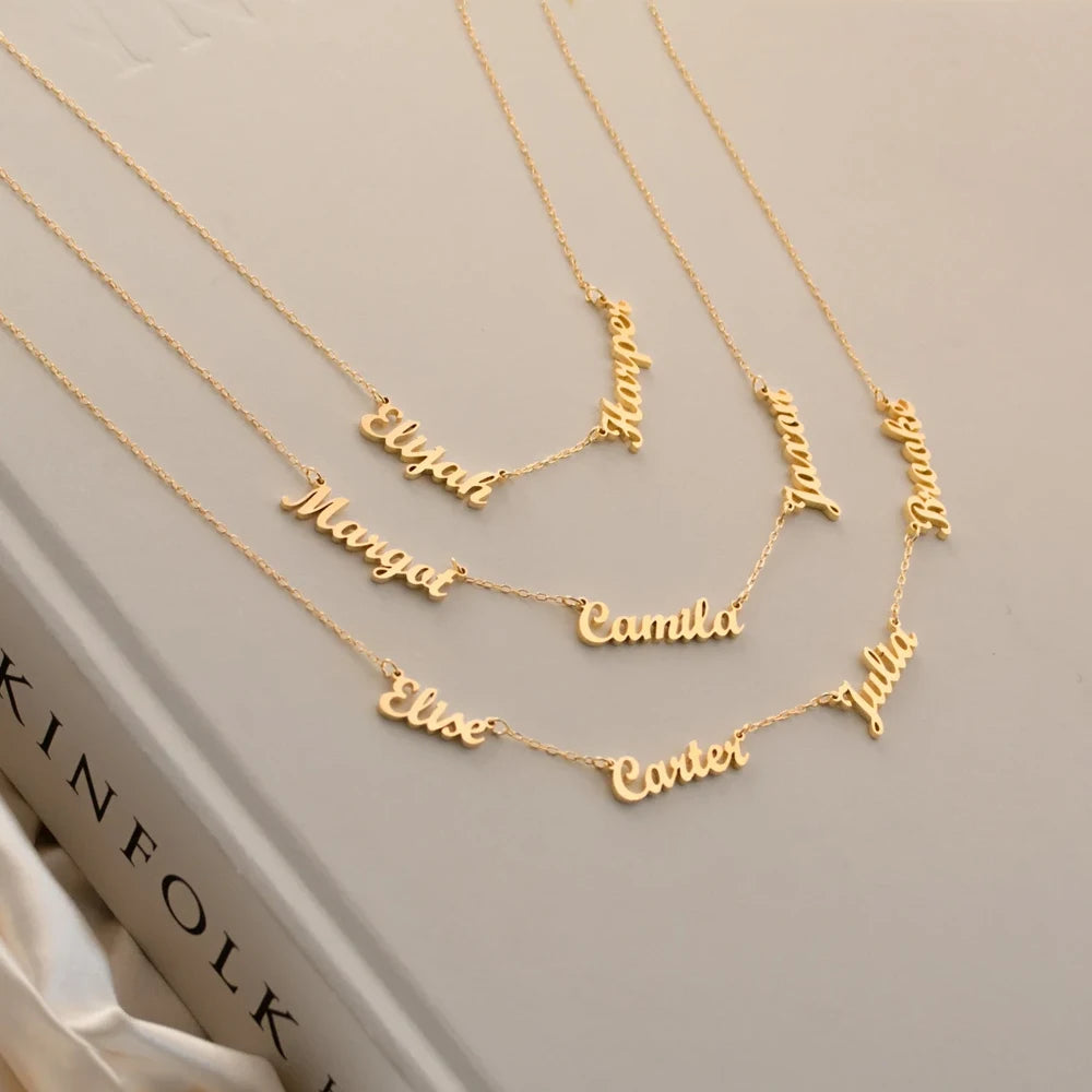 Haiyufly Custom Multiple Name Zircon Heart Necklace for Women Stainless Steel Jewelry Choker Chain Mother Kids Personalized Gift