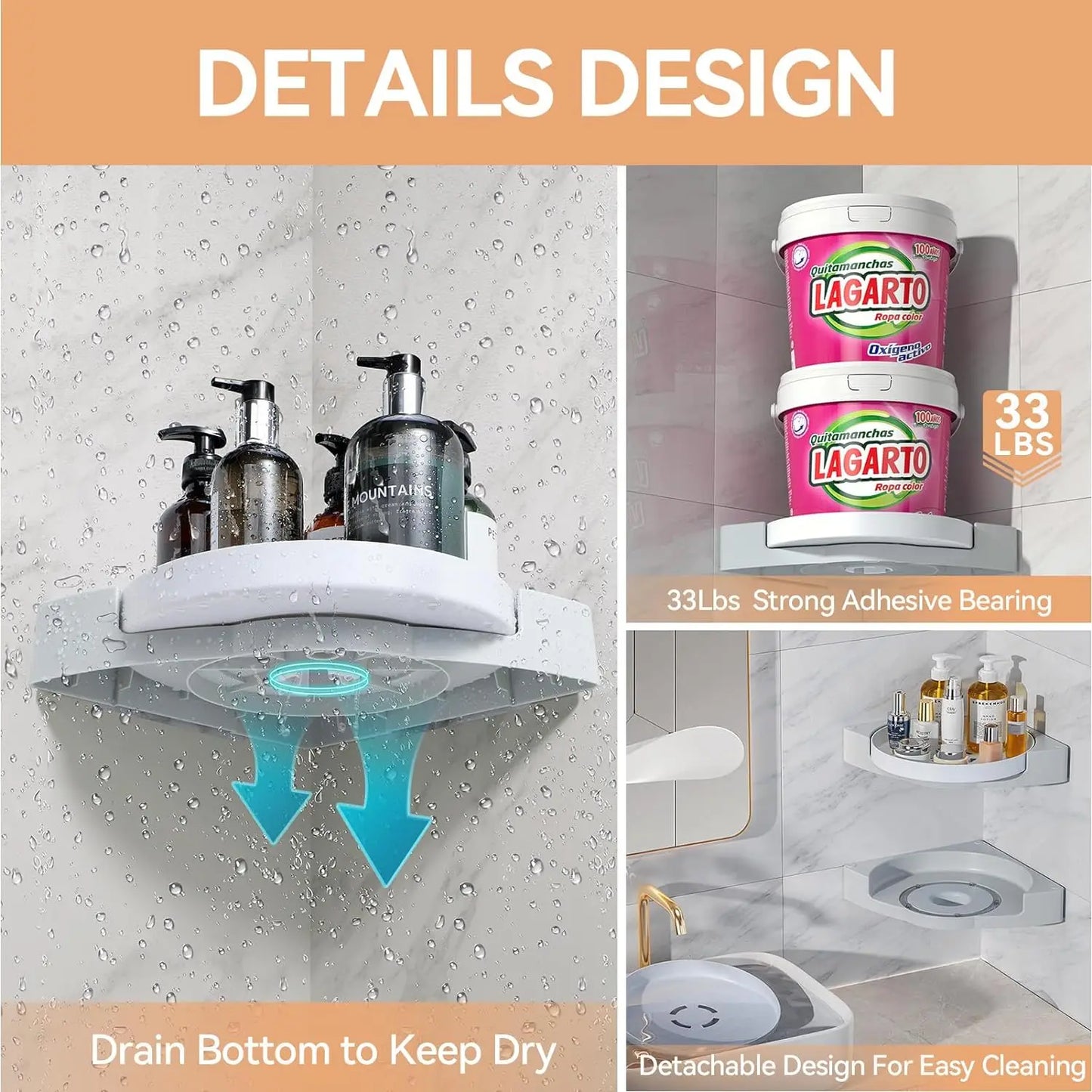 360° Rotate Shower Organizer Shelves Bathroom Swivel Shelf Kitchen Storage Organiser Shower Shelf  Bathroom Accessories