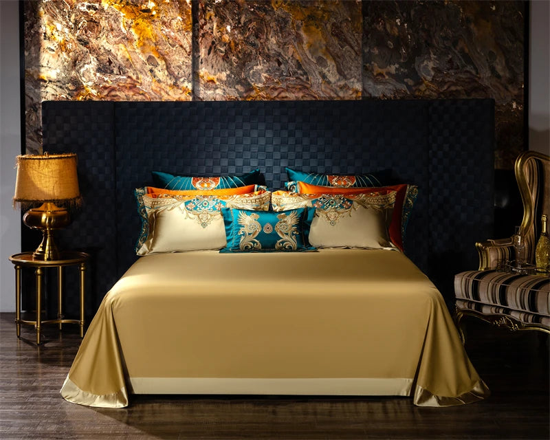 4/6/9Pcs Gorgeous European Palace Style Royal Embroidery Bedding Set Brocade Egyptian Cotton Duvet Cover Bed Sheet Pillowcases