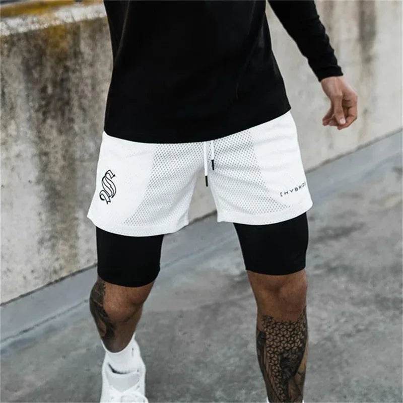 2025 summer mesh Sports Shorts Men Double-deck Jogging Running Shorts Men 2 IN 1 Mens GYM Shorts Fitness Workout Short Pants Man - AIAZ