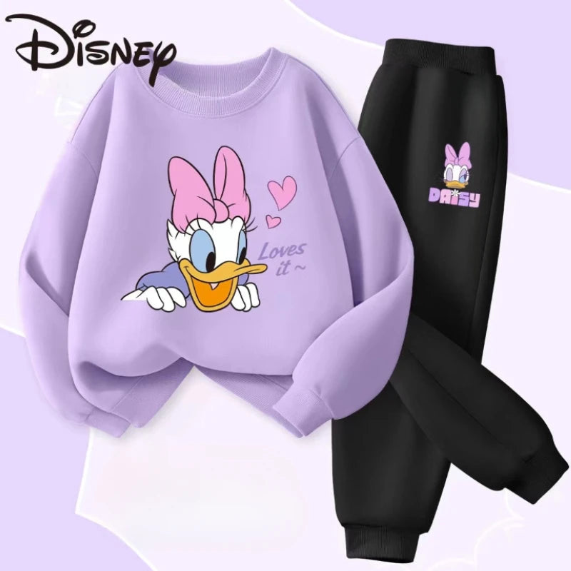 Autumn Baby Girl Clothes Set Children Disney Happy Daisy Printing Sweatshirt Top and Pants Bottom 2 Piece Suit Thin Tracksuit