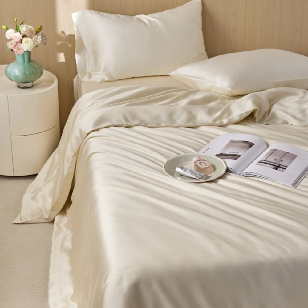 Sondeson 100% Nature Silk Duvet Cover With Pillowcase Healthy Skin Twin Queen King Solid Color Silky Bedding For Sleep Gift